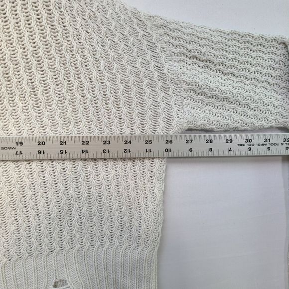 DL1961 Freeman 100% Cotton Distressed Open Knit V Neck Oversized Sweater L - Picture 10 of 10